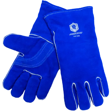 Stick Welding Glove - Side Split Cowhide - Durable, Blue, - 14” - AG1080