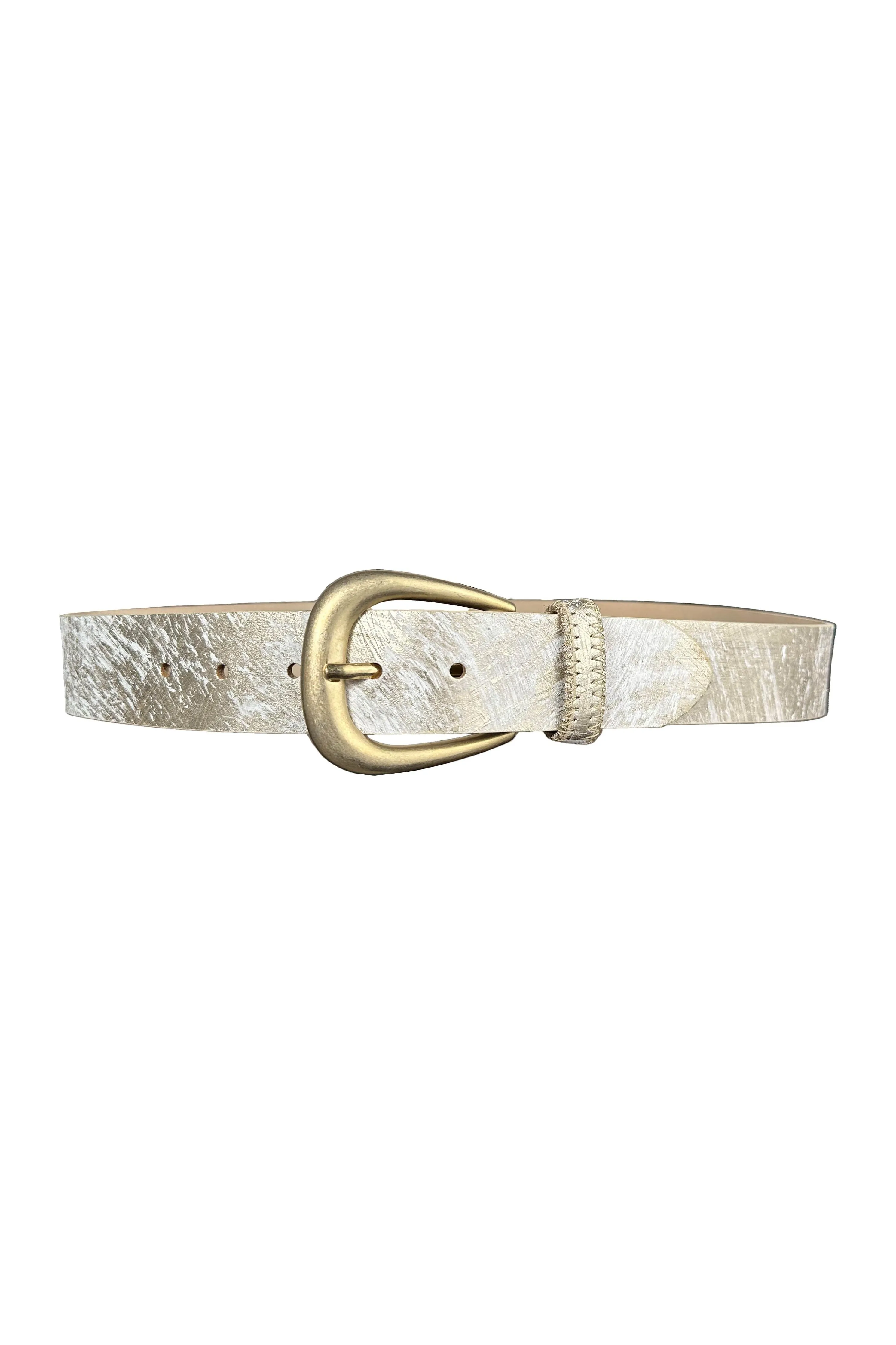 Streets Ahead Leather Metallic Leather Belt 12023 | White Gold/Old Gold Buckle