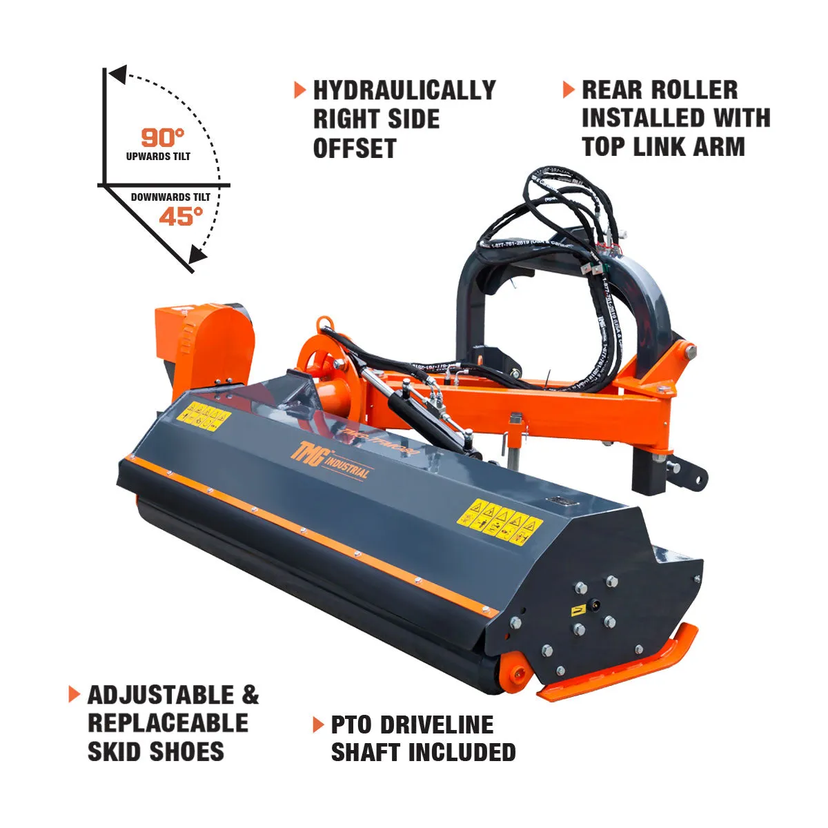 TMG Industrial 80” Offset Ditch Bank Flail Mower with 90° Tilt, 3-Point Hitch, 50-90 HP Tractor, PTO Drive Shaft, TMG-TFMO80