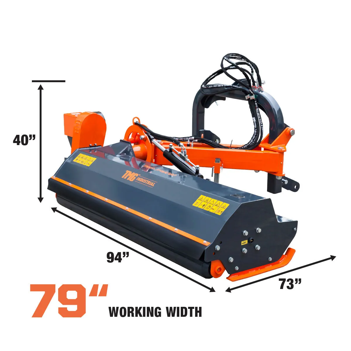 TMG Industrial 80” Offset Ditch Bank Flail Mower with 90° Tilt, 3-Point Hitch, 50-90 HP Tractor, PTO Drive Shaft, TMG-TFMO80