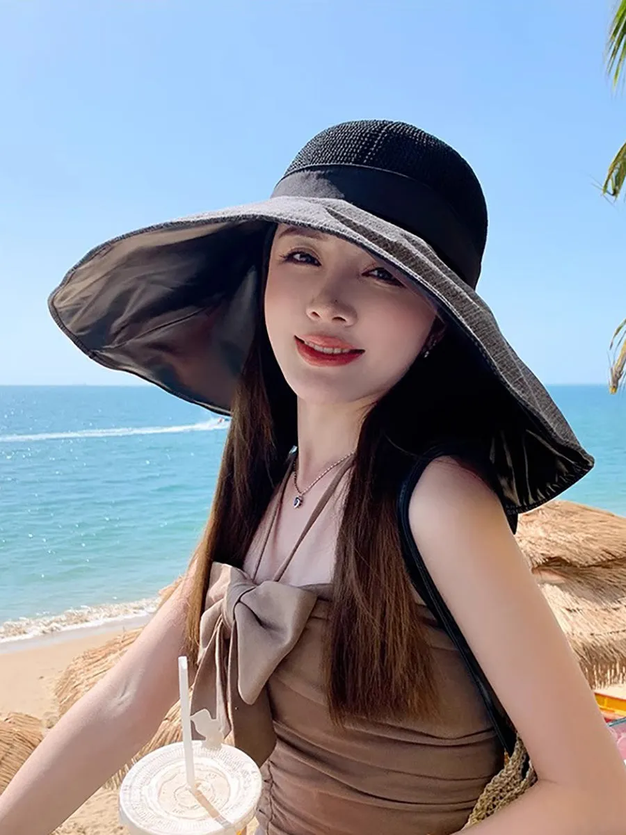 Women Casual Solid Large Brim Sunproof Hat