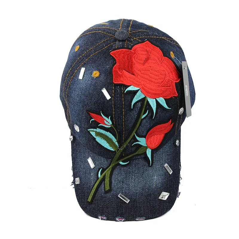 Won't Let You Down Fall Rose Flower Denim Baseball Cap