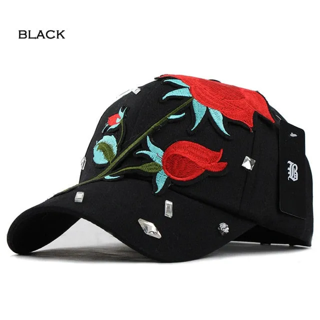 Won't Let You Down Fall Rose Flower Denim Baseball Cap