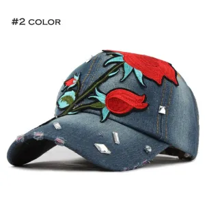 Won't Let You Down Fall Rose Flower Denim Baseball Cap